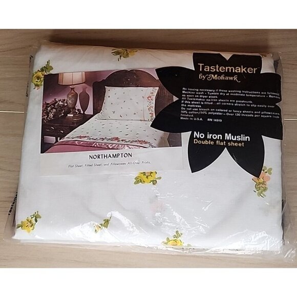 Tastemaker by Mohawk, no iron percale double/FULL fitted sheet Yellow floral - Picture 6 of 8